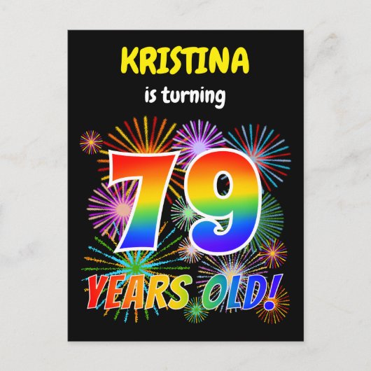 79e verjaardag - Leuk vuurwerk, Rainbow Look "79" Briefkaart (Voorkant)