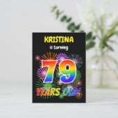 79e verjaardag - Leuk vuurwerk, Rainbow Look "79" Briefkaart (Staand voorkant)