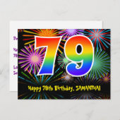 79e verjaardag - Leuk vuurwerkpatroon + Regenboog  Briefkaart (Voorkant / Achterkant)