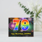 79e verjaardag - Leuk vuurwerkpatroon + Regenboog  Briefkaart (Staand voorkant)