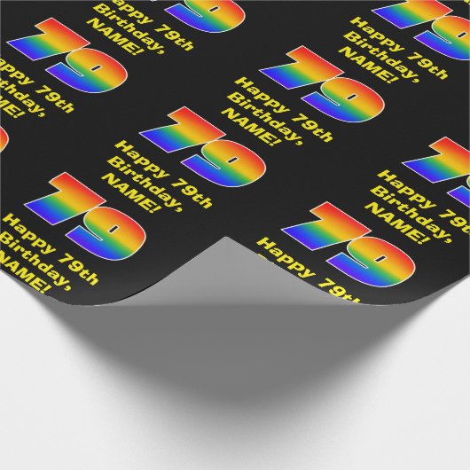 79e verjaardag: Leuke, kleurrijke regenboog geïnsp Cadeaupapier (Hoek)