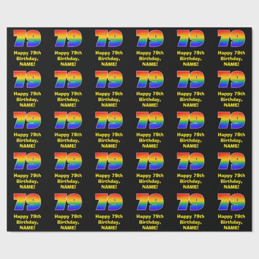 79e verjaardag: Leuke, kleurrijke regenboog geïnsp Cadeaupapier (Zoom)