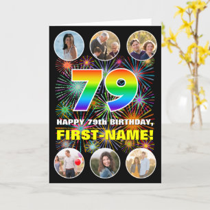 79e verjaardag: Leuke regenboog #, Aangepaste naam Kaart