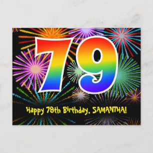 79e Verjaardag – Leuke Vuurwerk Patroon + Regenboo Briefkaart