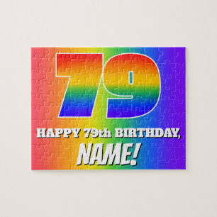 79e verjaardag — Meerkleurig regenboogpatroon "79" Legpuzzel