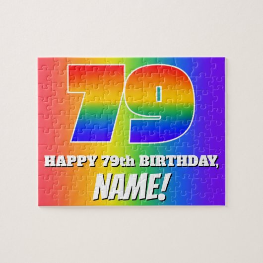 79e verjaardag — Meerkleurig regenboogpatroon "79" Legpuzzel (Horizontaal)