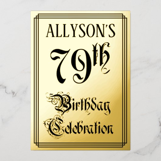 79e verjaardag Partij — Elegant Manuscript + de Na Folie Uitnodiging (Voorkant)