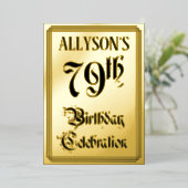 79e verjaardag Partij — Elegant Manuscript + de Na Folie Uitnodiging (Staand Voorkant)