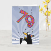 79e verjaardag - Penguin Surprise Kaart (Gele Bloem)
