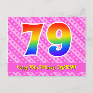 79e verjaardag: Pink Stripes & Hearts, Rainbow 79 Briefkaart