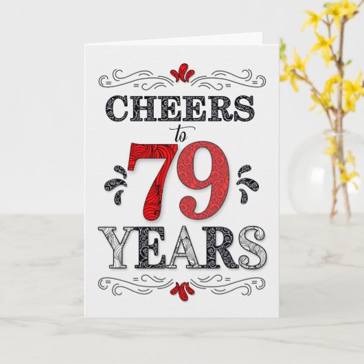 79e verjaardag Proost in rood wit zwart patroon Kaart (Gele Bloem)