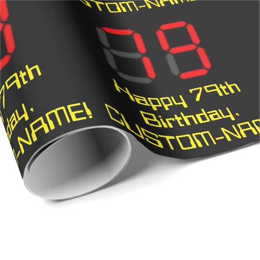 79e verjaardag: Red Digital Clock Style "79" + naa Cadeaupapier (Rol Hoek)