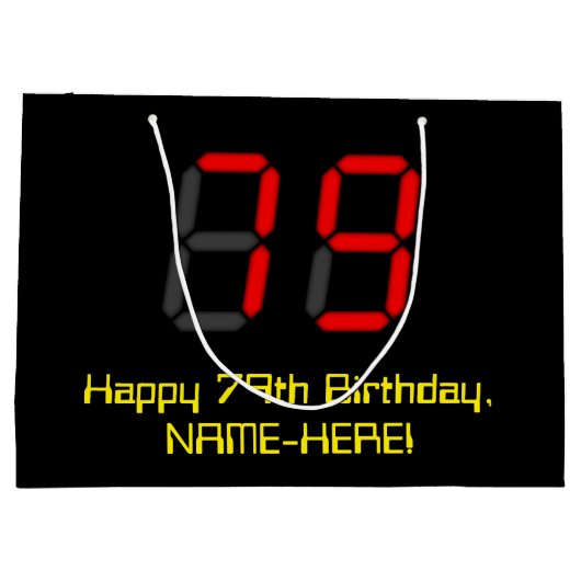 79e verjaardag: Red Digital Clock Style "79" + naa Groot Cadeauzakje (Achterkant)