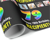 79e verjaardag: Regenboog "79"; Aangepaste foto's  Cadeaupapier (Rol Hoek)