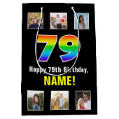 79e verjaardag: Regenboog "79", aangepaste foto's  Medium Cadeauzakje (Voorkant)