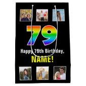 79e verjaardag: Regenboog "79", aangepaste foto's  Medium Cadeauzakje (Achterkant)