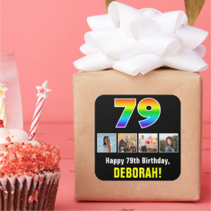 79e verjaardag: Regenboog "79"; Aangepaste foto's  Vierkante Sticker