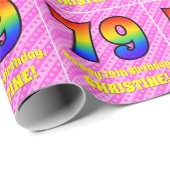 79e verjaardag: Roze strips & harten, regenboognr. Cadeaupapier (Rol Hoek)