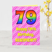 79e verjaardag: Roze strips & harten, regenboognr. Kaart (Gele Bloem)