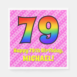 79e verjaardag: Roze strips & harten, regenboognr. Servet