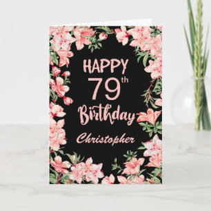 79e verjaardag Roze Waterverf Floral Black Kaart