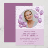 79e verjaardag Uitnodigingen Foto Paarse Ballonnen (Voorkant / Achterkant)