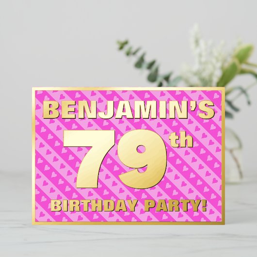79e verjaardag van de Vogelroze harten en strips Folie Uitnodiging (Staand Voorkant)