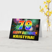 79e verjaardag: Vet, Plezier, Vuurwerk, Regenboog  Kaart (Gele Bloem)