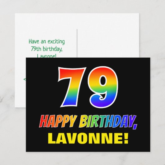 79e verjaardag: Vet, Vun, eenvoudig, Regenboog 79 Briefkaart (Voorkant / Achterkant)