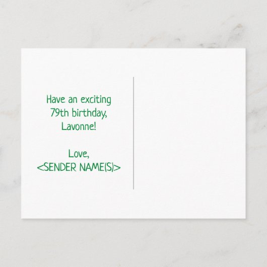 79e verjaardag: Vet, Vun, eenvoudig, Regenboog 79 Briefkaart (Achterkant)