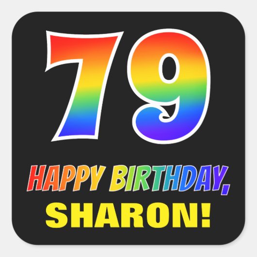79e verjaardag: Vet, Vun, eenvoudig, Regenboog 79 Vierkante Sticker (Voorkant)