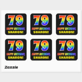 79e verjaardag: Vet, Vun, eenvoudig, Regenboog 79 Vierkante Sticker (Vel)