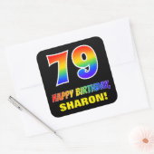 79e verjaardag: Vet, Vun, eenvoudig, Regenboog 79 Vierkante Sticker (Envelop)