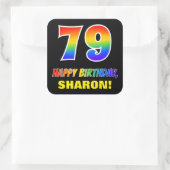 79e verjaardag: Vet, Vun, eenvoudig, Regenboog 79 Vierkante Sticker (Tas)