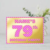 79e verjaardag - Vet, vuurtje, roze band # 79 Folie Uitnodiging (Staand Voorkant)