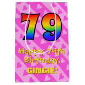 79e verjaardag: vuurroze kunststaven; regenboog 79 medium cadeauzakje (Voorkant)