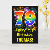 79e verjaardag: Vuurwerk Fun Pattern + Regenboog 7 Kaart (Gele Bloem)