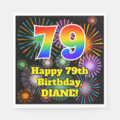 79e verjaardag: Vuurwerk Fun Pattern + Regenboog 7 Servet (Voorkant)