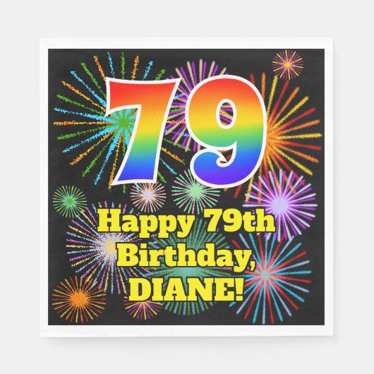 79e verjaardag: Vuurwerk Fun Pattern + Regenboog 7 Servet (Voorkant)
