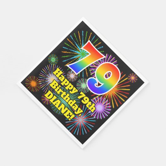 79e verjaardag: Vuurwerk Fun Pattern + Regenboog 7 Servet (Hoek)