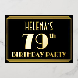 79e verjaardagsfeest: Art Deco-look “79”, met naam Folie Uitnodiging