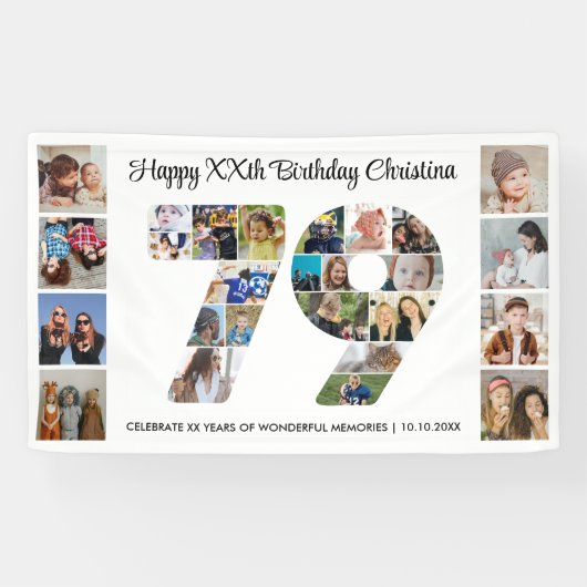 79e Verjaardagsfeest Nummer 79 Fotocollage Spandoek (Horizontaal)
