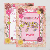 79e verjaardagsfeestje met bloemenfeest lijst kaart (Voorkant / Achterkant)