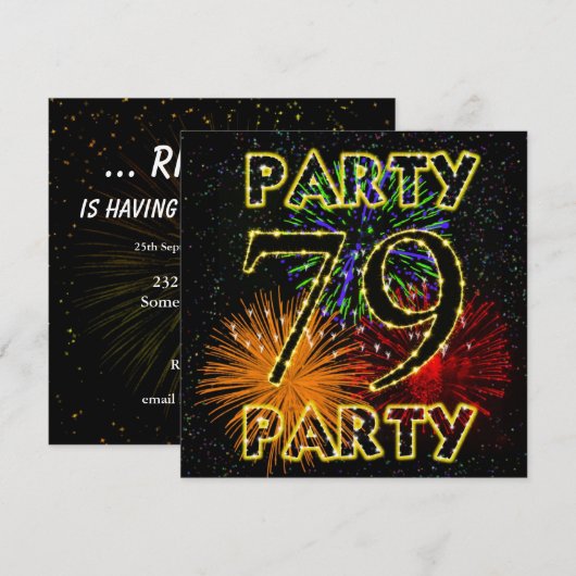 79e verjaardagsfeestuitnodiging met vuurwerk kaart (Voorkant / Achterkant)