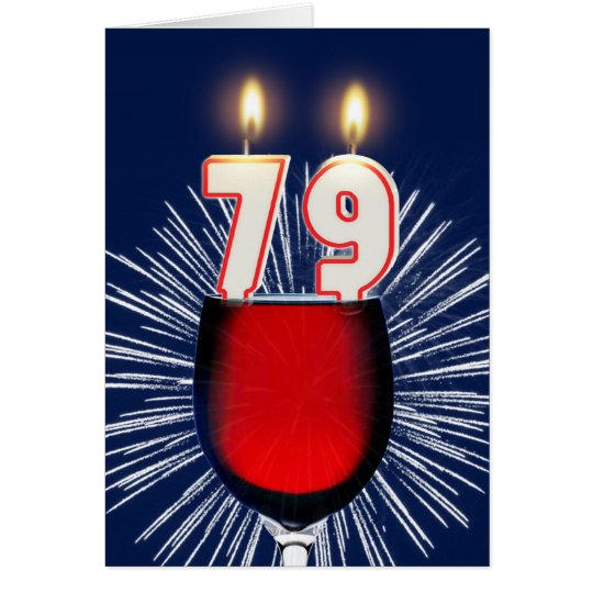 79ste Verjaardag met wijn en kaarsen Kaart