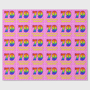79ste verjaardag: Roze strepen & harten, regenboog Cadeaupapier