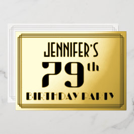 79ste verjaardagsfeest: Art Deco-look “79” en naam Folie Uitnodiging
