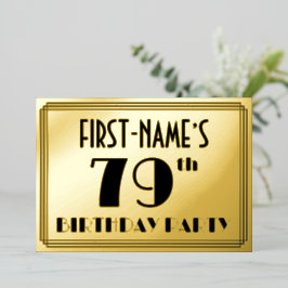 79ste verjaardagsfeest — Art Deco-look “79” + naam Folie Uitnodiging