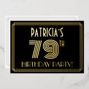 79ste verjaardagsfeest — Art Deco-stijl “79” + naa Folie Uitnodiging