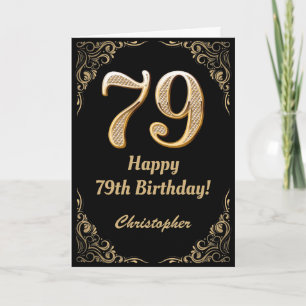 79th Birthday Black en Gold Glitter Lijst Kaart